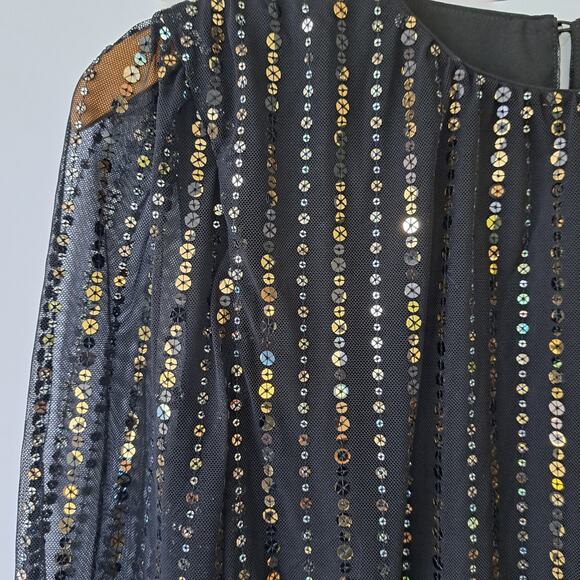 WHITE HOUSE BLACK MARKET Black Sequin Blouson Dress Small Long Sleeve Cocktail - Picture 10 of 12